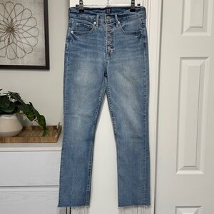 {GAP} "Cigarette" Medium Blue High Rise Straight Leg Button Fly Denim Jeans